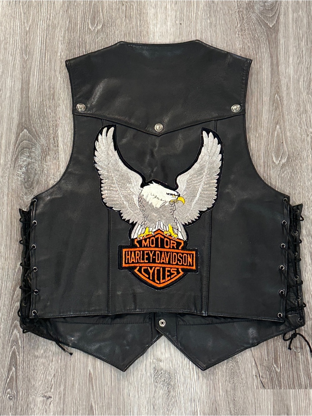Harley-Davidson Black Leather Vest with Eagle Patch Women’s Large